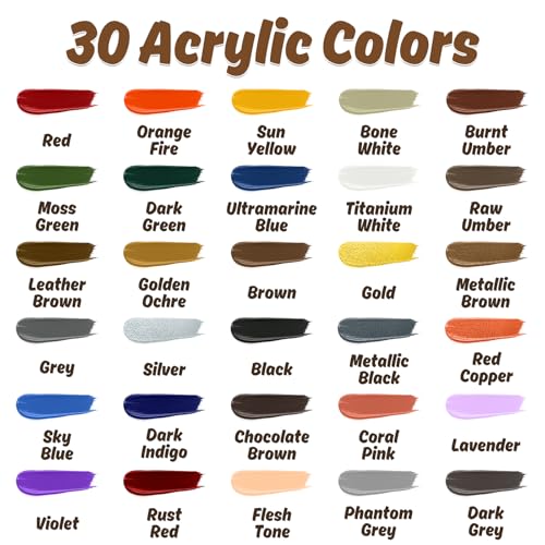 X ARTY HUB Model Paint Set, 30-Color Miniature Painting Kit with 4 Brushes | Brush or Airbrush Acrylic Paint Kit for Model Cars, Tabletop Figures & Wargaming Miniatures, Base/Skin/Shadow/Metallic Colors - color: 30 Colors + 4 Brushes