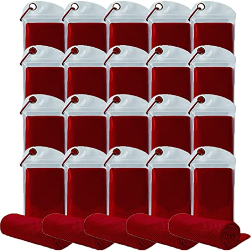 Pack of 20 Cooling Towel 40x12'' Ice Towel for Neck and Face Microfiber Chilly with Bag Breathable Yoga Gym Stay Cool Towels Sweat Rag for Workout Running Camping Pilates Beach, Red - color: Red
