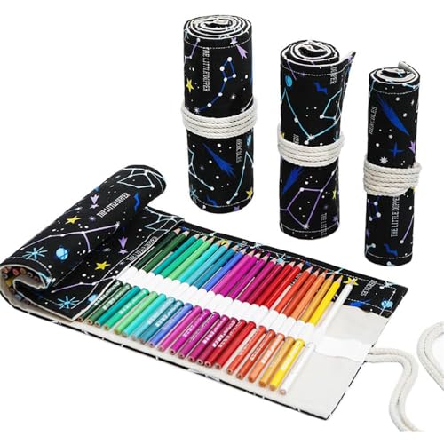 DIYOMR 12/24/36/72 Slots Pencil Wrap Pencil Rolls, Artist Colored Pencil Roll Up Bag Short Brush Pouch Case Pencils Organizer for Drawing Coloring and Sketching, No Pencils (Constellation, 12slots) - color: Constellation, size: 12slots