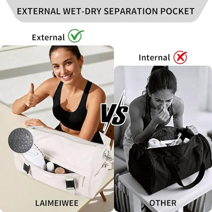 Small Gym Bag for Women Men, 15L Sports Workout Bag with Wet Pocket and Yoga Mat Holder, Lightweight & Water-Resistant Mini Travel Duffle Bag (Beige) - color: Beige