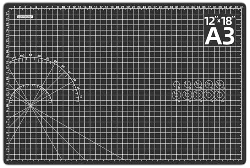 DIYSELF 12in×18in Self Healing Cutting Mat, A3 Fabric Craft Mat | A3 Black Cutting Mats Double Side for Sewing, Quilting, Craft Mat for Desktop, Matting & Mounting Materials - color: Black, size: 18"L x 12"W