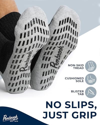 Pembrook Non Slip Crew Grip Socks Men & Women - 4 Pairs | Non Slip Socks for Elderly, Hospital, Pilates, Yoga, Barre, Home - color: Black - 4 Pairs, size: X-Large