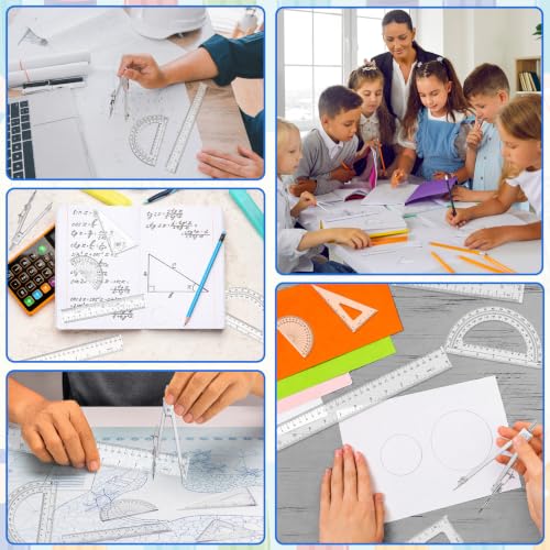 Coopay 7 Pcs Geometry Kit with Ruler, Triangle Ruler, Protractor and Compass Set | 12'' & 6'' Straight Rulers, 45°/60°Triangle Ruler, 6" & 4" Protractors, Compass, Geometry, Drafting, Math, School, Office - size: 7 Pcs set