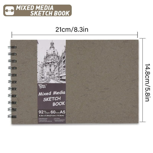 5.8" x 8.3" Mixed Media Sketch Book,Spiral Bound Hardcover Sketchbook,60 Sheets 92lb/150gsm Neutral White Acid Free Paper,Art Journal Sketchbook for Drawing Writing Sketching Illustration,Dark Grey - color: Neutral White-Dark Grey