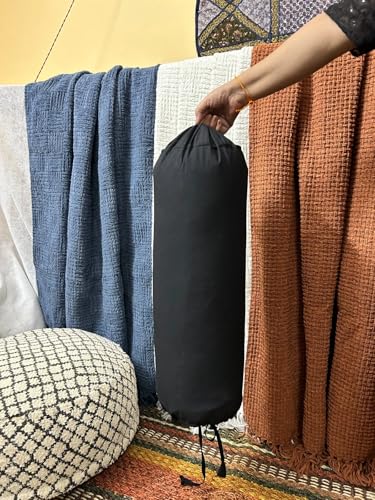 Cotton Round Bolster Pillow Cover – 16 by 6 Inch | Pack of 2 | Soft, Machine Washable Neck Roll Case for Yoga & Spa Use (Black) - color: Black, size: 16" x 6" (Pack of 2)
