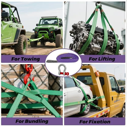 HENBOW Lifting Straps with D Ring Shackle for Hoist,6.5FT× 1In Heavy Duty Flat Lift Sling Web 2200Lbs Safety Work Load，Web Sling Car Tree Saver Winch Recovery - size: 1 Inch × 6.5 FT