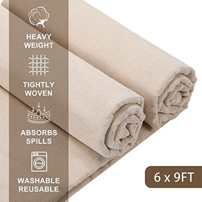 Macarrie 6 Pcs Canvas Drop Cloth for Painting, 6 x 9 ft,6 Pieces,6 x 9 ft | Drop Cloth Curtains, Paint Drop Cloth, Double Stitched, Thick Canvas Tarp, Painters Blanket for Furniture Floor Protection