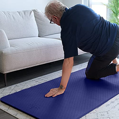Hatha Yoga 4/5 inch TPE Yoga Mat Fitness & Exercise Mats Large Size 72"L x 32"W Non-Slip Anti-Tear For Women Men - color: Blue