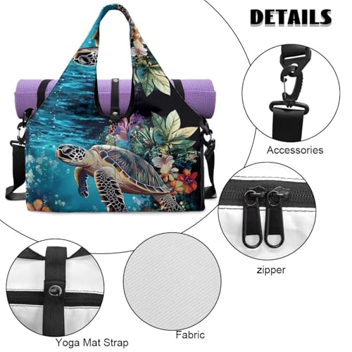 Yoga Mat Bag for Men Women Canvas Yoga Mat Carrier Take In Out Mat Easily for Beach Swim Bags Pool Sports Gym - color: Hawaiian Sea Turtle