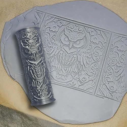 Pottery Clay Owl Texture Roller,Polymer Molding Art Hand Rollers Tools,Embossing Pattern Rolling Pins for DIY Crafts Making,4.1 Inches,Owl,1 Piece - color: Owl
