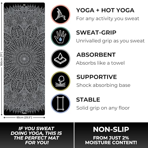 Plyopic All In One Yoga Mat | Luxury Sweat-Grip Mat/Towel Combo | Ideal for Yoga, Hot Yoga, Bikram, Pilates, Workout & Exercise | Eco-Friendly Natural Rubber - color: Mandala