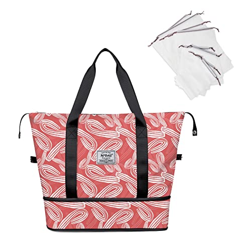 NPBAG Women Travel Duffel, Multi Functional Large Expandable Weekender Carry-on Tote, Gym Workout Overnight Bag, Mommy Hospital Bag for Labor and Delivery - color: Basic-Doodle J, style: Basic Version