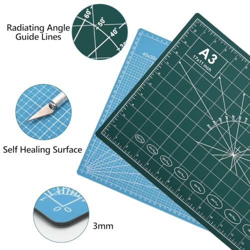 12x18in Self Healing Cutting Mat Kit with Ruler & Knife, for Sewing DIY | A3, Double Sided, Cutting Mat Kit, Craft Knife with 5 Replacement Blades, Quilting Ruler, For Sewing Craft DIY