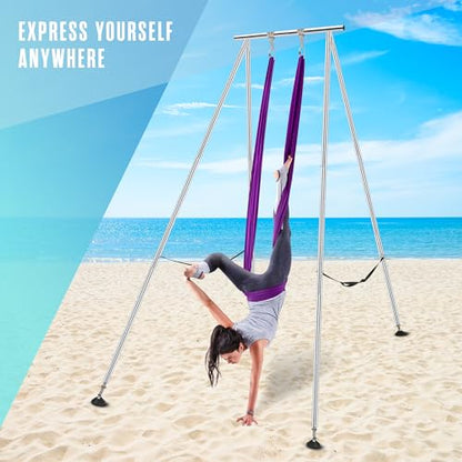 Aerial Rig, Aerial Yoga Stand, 10 FT Frame, 13 YD Fabric, 550 LB Capacity - color: STAND AND SILK / Teal