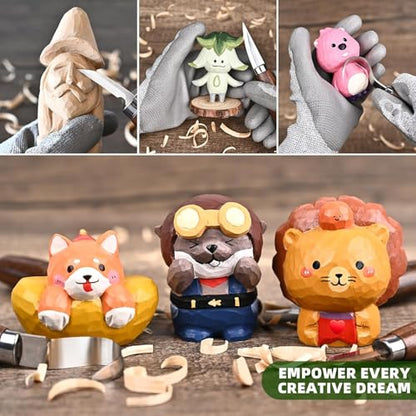 IMYMEE Wood Whittling Kit for Beginners-Complete Whittling Set with 4pcs Wood Carving Knives & 8pcs Basswood Wood Blocks-Perfect Wood Carving Kit Set-Includes Wood Carving Tools for Adults and Kids - color: 25pcs