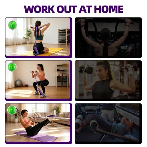 Resistance Bands with Bar Handle and Foot Straps, Home Gym Workout Exercise Band - color: Purple