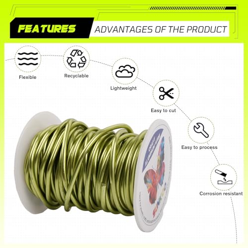 Aluminum Craft Wire,8 Gauge (3mm) Fluorescent Green Bendable Wire,32 Feet Continuous Roll for Jewelry Making,Sculpting,Floral & Armature Projects - size: 8 Gauge 32FT, style: Fluorescent Green