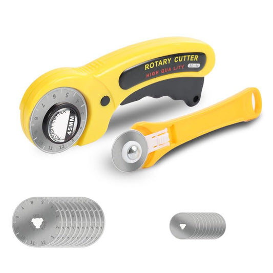 Rotary Cutter for Fabric, 45mm and 28mm Cutters Kit with Extra 10 Blades | Ergonomic Rolling Cutter with Safety Lock, Suitable for Leather, Crafting, Sewing, and Quilting Fabric - color: Yellow