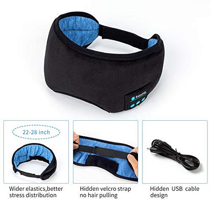Voerou Sleep Headphones 5.2 Bluetooth Sleep Mask with Music and Ultra Thin Speakers Perfect for Sleeping, Air Travel,Meditation and Relaxation，Unique Gifts for Men Women - Black - color: Black Sleep Mask