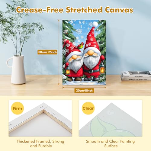 Bowetile Christmas Paint by Numbers for Adults Beginners Framed, Gnome Adults' Paint-by-Number Kits, Adult Paint by Number Kits on Canvas, Acrylic Number Painting for Home Decor, 8x12in - color: Gnomes