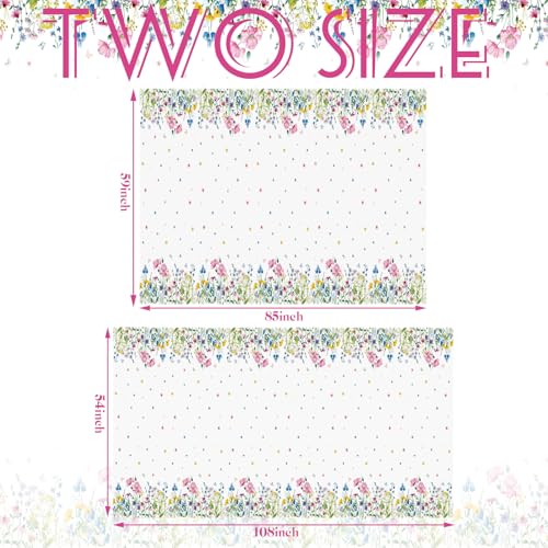 6 Pcs Summer Floral Tablecloth Butterfly Wildflower Plastic Disposable Tablecloth Rectangle Flower Table Cover for Summer Picnic Dining Birthday Tea Party Decorations (54 x 108 Inch) - size: 54 x 108 Inch