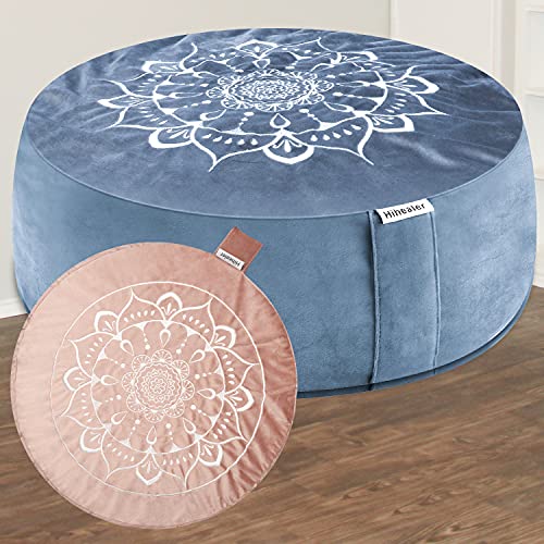 Hihealer Meditation Cushion, Traditional Tibetan Velvet Meditation Pillow | Buckwheat Yoga Bolster, Large Floor Cushion & Pillow for Adults, Zafu Zabuton Set, Zen Meditation Mat - color: Blissful Pink & Aqua