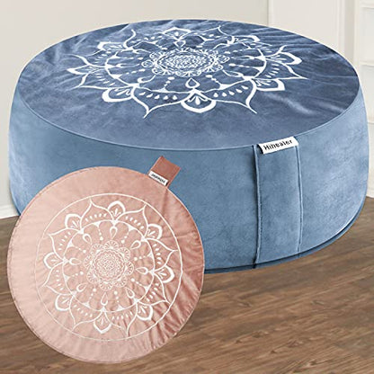 Hihealer Meditation Cushion, Traditional Tibetan Velvet Meditation Pillow | Buckwheat Yoga Bolster, Large Floor Cushion & Pillow for Adults, Zafu Zabuton Set, Zen Meditation Mat - color: Blissful Pink & Aqua