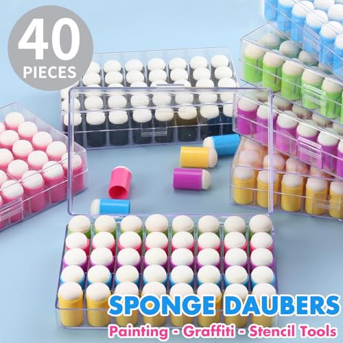 40 Pieces Sponges Daubers with Storage Case - Finger Sponge Daubers with Soft Sponge Head - Perfect for Painting, Drawing, Stenciling, Card Making and More - color: Purple