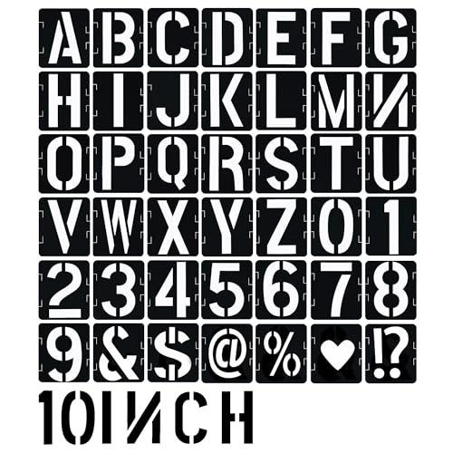 10 Inch Letter Stencils 42 Pcs ReusableTemplates Symbol Numbers Interlocking Stencil Kit Plastic Number Stencils for Wood,Wall,Paper,Fabric,Glass,Signage,DIY Art Projects - style: 10 Inch