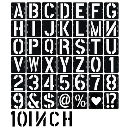 10 Inch Letter Stencils 42 Pcs ReusableTemplates Symbol Numbers Interlocking Stencil Kit Plastic Number Stencils for Wood,Wall,Paper,Fabric,Glass,Signage,DIY Art Projects - style: 10 Inch