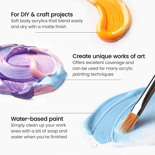 ARTEZA Craft Acrylic Paint, 2 ounce Bottles, Water-Based, Matte Finish Paints, Art Supplies for Glass, Wood, Ceramics, Fabrics, Leather, Paper - style: Basic Colors