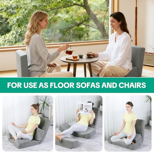 HOMBYS Pro Meditation Cushion Set with Adjustable Back Support, Large 3-in-1 Floor Sitting Chair for Yoga & Meditation, Extra Thick Yoga Pillows for Adults with Knee Support, Grey