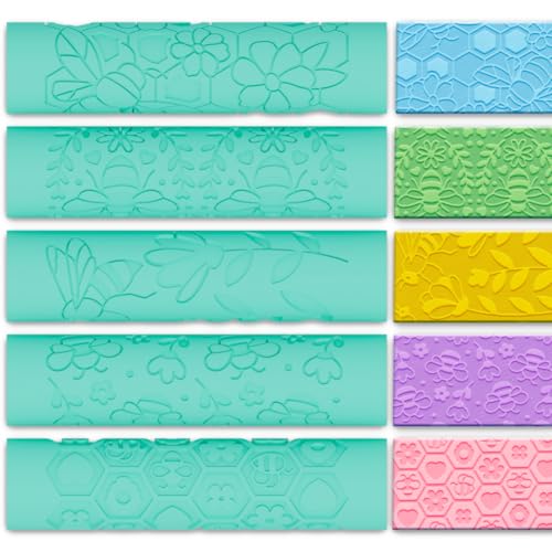 ACRNIGHEET 5 Pcs Polymer Clay Texture Roller, Bee Themed Embossing Rollers Pottery Stamp, Like Texture Sheets Work with Polymer Clay Cutters, Clays Jewelry Making Kit with Storage Box - color: Bee