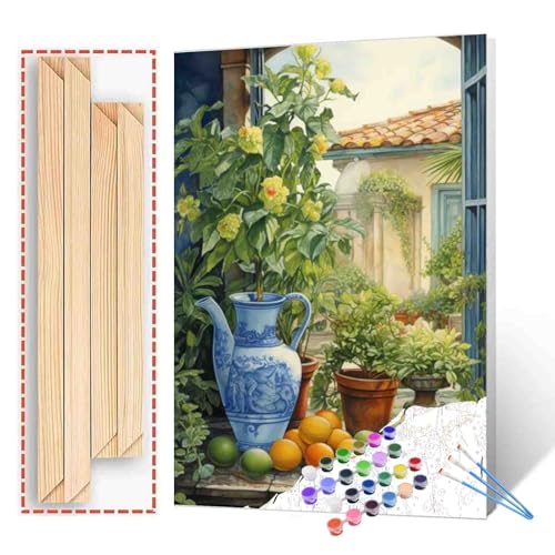 Tucocoo Green Garden Plants Naturecore Painting Paint by Numbers Kits 16x20 inch Canvas Rustic Charm DIY Oil Painting for Kids, Adults Beginner with Brushes Acrylic Pigment Drawings Gift(DIY Frame) - color: Garden 05, size: 16''x20''(DIY Frame)