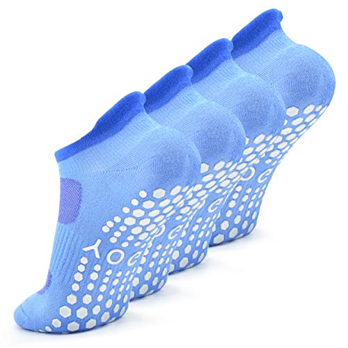 Busy Socks 2 Pack Women Ankle Non Slip Yoga Pilates Grip Socks with Cushion | Anti Skid Slipper Arch Support Socks for Barre Bikram Dance Trampoline Fitness Hospital Home Floor Walking Jogging Cardio - color: 2 Pairs Blue