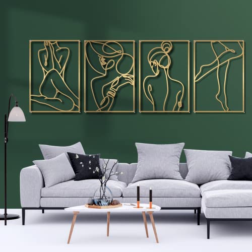 Glamativity Large 4 Pack Gold Wall Art, Minimalist Single Line Art, Real Metal Wall Art, Woman's Body Shape Abstract Art (Gold Elegant Style, L Size 22.5 x 15.7'') - color: Gold Elegant Style, size: L Size 22.5 x 15.7''
