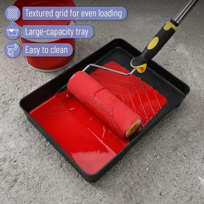 Bates- Paint Roller Kit with Extension Pole, 10 pcs, 9" & 4" Roller Frames | Plastic Paint Tray, 6 Roller Covers, 3 FT Stainless Steel Extension Pole for Walls, Ceilings & Home Painting Projects