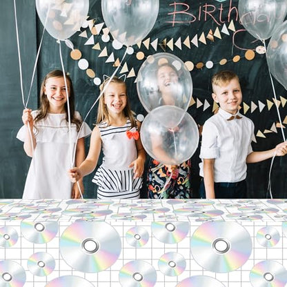 1Pc CD Disc Party Plastic Tablecloth 54 x 87 Inch Long Table Cover, CD Disc Music Party Tablecover for Music Festival Theme Kids Baby Shower Birthday Dinner Picnic Kitchen Event - color: CD Disc