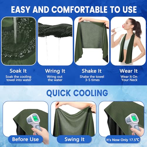 Hosuly 15 Pcs Cooling Towels 40" x 12", Olive Green - color: Olive Green