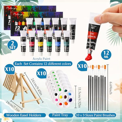 Ctosree 72 Pcs Hawaii Paint and Sip Kit for Adults 8'' x 10'' Pre Drawn Canvas for Painting DIY Pre Printed Canvas for Party Favor Acrylic Painting Kit Wood Easel Brushes Date Night Bulk - style: Hawaii