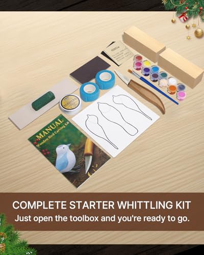 Wood Carving Hobby Kit for Adults & Teens, Beginner Whittling Craft Set | Comfort Bird Project, First-Time Practice, Step-by-Step Guide, Sharpening Tools, Finishing Supplies, Gift for Hobbyists - color: Brown(Bird Carving Kit)