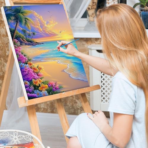 Bowetile Framed Paint by Numbers Sea for Adults Beginners, Adults' Paint-by-Number Landscape Kits, Easy Adult Paint by Number Kits on Canvas, Acrylic Number Painting for Home Decor, 8x12in - color: Landscape, sea