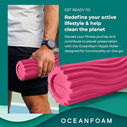 Oceanfoam Ripple Travel Foam Roller (11" x 3.35") Firm Mini Foam Roller for Physical Therapy, Deep Tissue Massage, Back Pain - High Density, Ergonomic Wave Textured, Yoga, Pilates, Exercise (Hot Pink) - color: Hot Pink