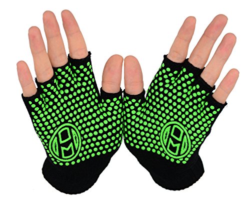 Mato & Hash Yoga Pilates Fingerless Exercise Grip Gloves - color: Black/Bright Green, size: 3 Pack