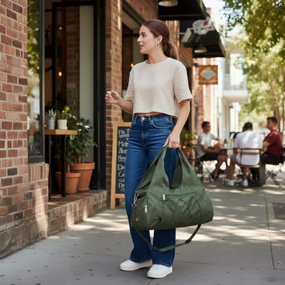 Forestfish Gym Bag For Women With Yoga Mat Holder, Army Green | Shoe Compartment, Wet Dry Storage Pocket, Removable Shoulder Strap, Lightweight & Water Resistant - color: Army Green