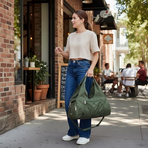 Forestfish Gym Bag For Women With Yoga Mat Holder, Army Green | Shoe Compartment, Wet Dry Storage Pocket, Removable Shoulder Strap, Lightweight & Water Resistant - color: Army Green