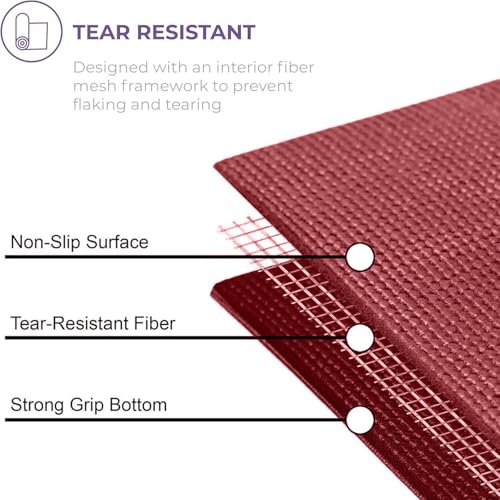 Voyage 5mm Studio Yoga Mats, 10 Pack, 72x24in | Extra Long, Anti-Tear Exercise Mats for Workout, Stretching, Fitness - Non Slip Gym Mats for Home, Schools and Studios - color: Burgundy