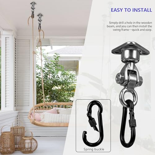 1500 LBS Heavy Duty Swing Hanger | 304 Stainless Steel Swivel Hanging Hardware with Oval Hooks | for Porch Swing, Hammock, Punching Bag, Playground,Hanging Chair (3 holes-360°+180°) - size: 3 holes-360°+180°