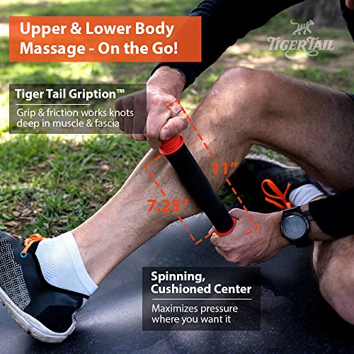 Tiger Tail 11in Massage Stick Portable Roller, Handheld, Deep Tissue Foam Roller for Legs, Neck, Calves, Thighs, Shins & Back, The Roadster 11, Made in USA, Orange Black - size: 11 Inch The Roadster