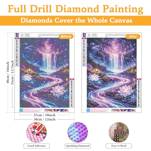 Diamond Art Kits for Adults & Beginners, Waterfall Diamond Painting Kit | 5D Full Drill Gem Art with Landscape, Round Diamond Dots, Home Wall Decor & Gift, 12 x 16 Inch - color: HMDPUS-26105